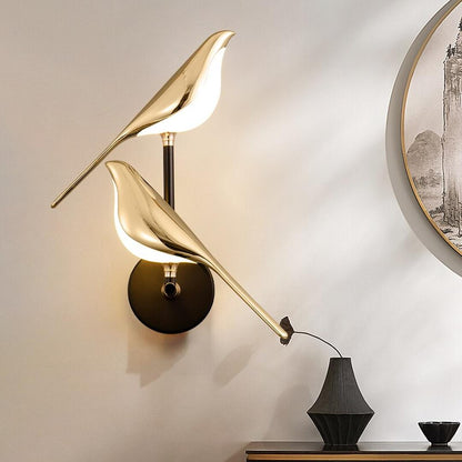 Lampada da parete a LED moderna con motivo a uccelli, oro