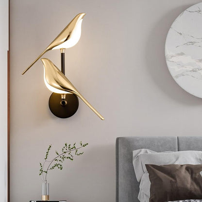 Lampada da parete a LED moderna con motivo a uccelli, oro