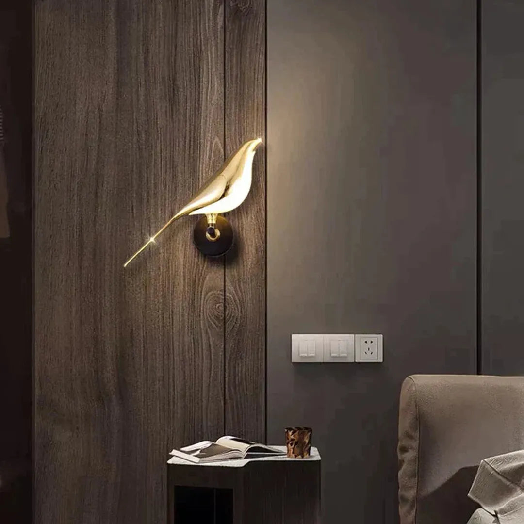 Lampada da parete a LED moderna con motivo a uccelli, oro