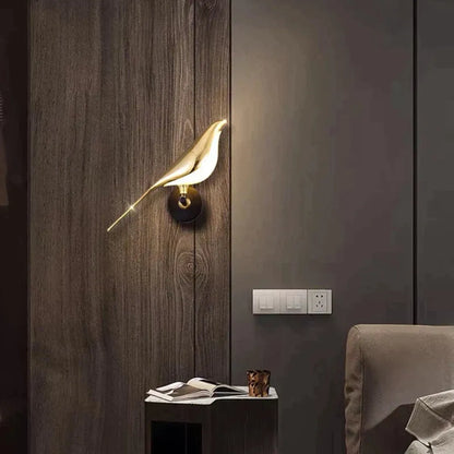 Lampada da parete a LED moderna con motivo a uccelli, oro