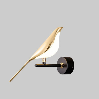 Lampada da parete a LED moderna con motivo a uccelli, oro