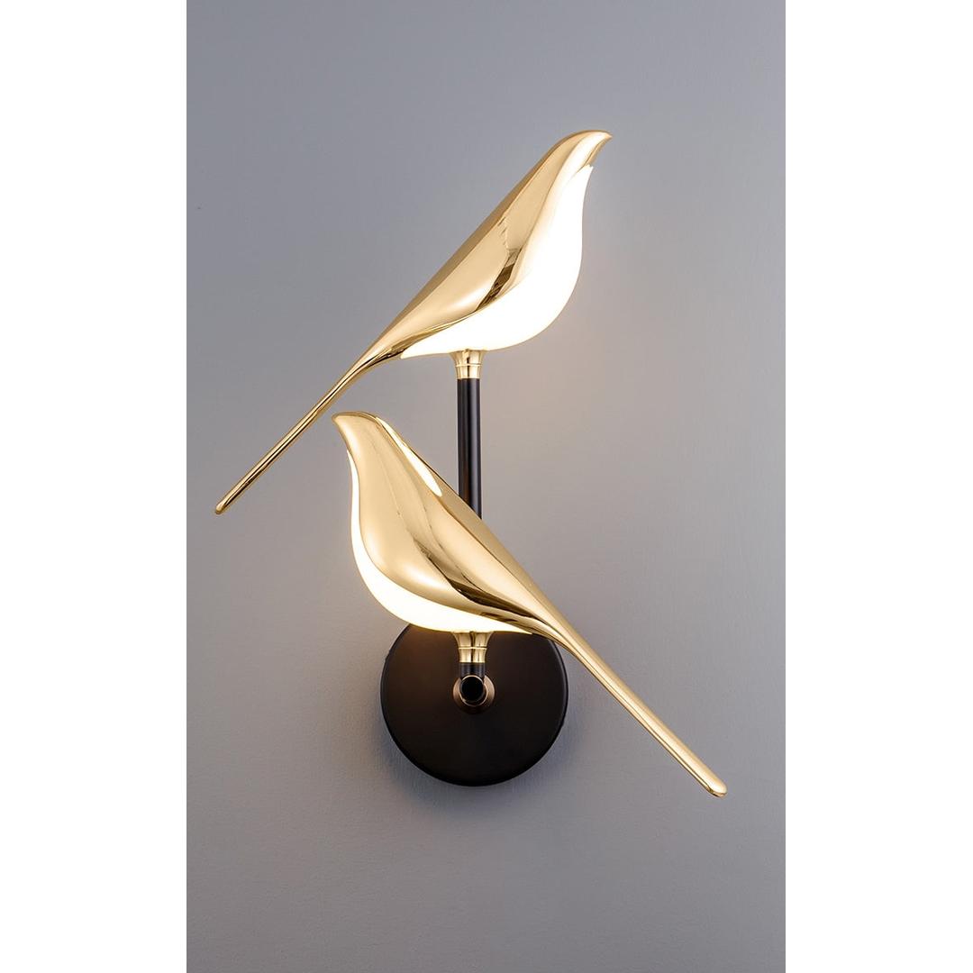 Lampada da parete a LED moderna con motivo a uccelli, oro