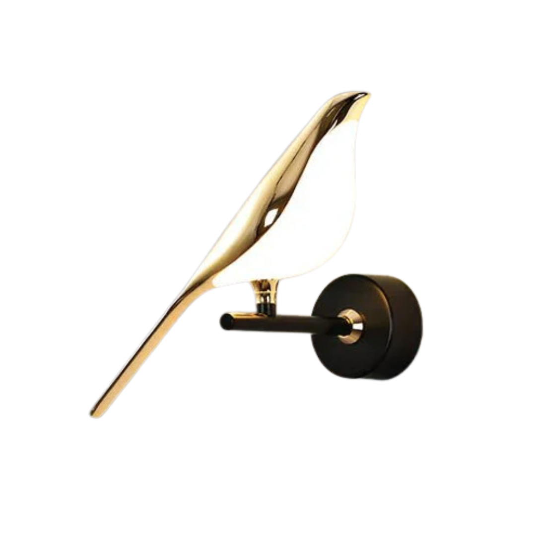 Lampada da parete a silhouette di uccello color oro, applique moderna
