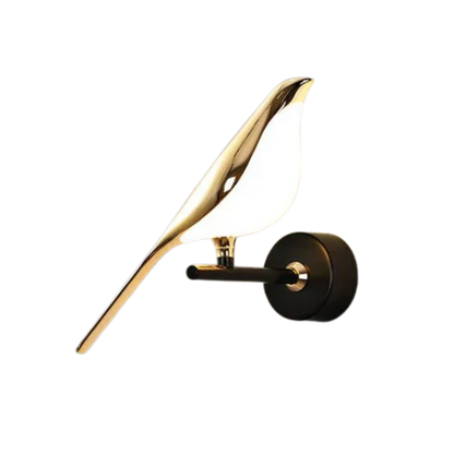 Lampada da parete a silhouette di uccello color oro, applique moderna