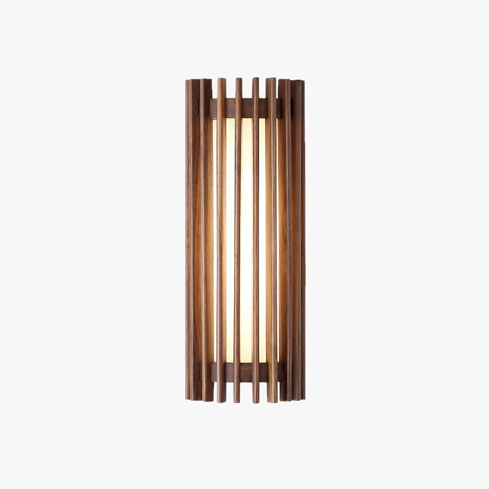 Lampada da parete cilindrica in legno di noce a doghe