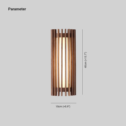 Lampada da parete cilindrica in legno di noce a doghe