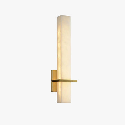 Lampada da parete in alabastro bianco e metallo, applique moderna cuboide