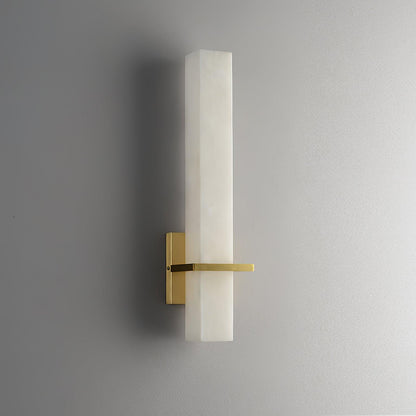Lampada da parete in alabastro bianco e metallo, applique moderna cuboide