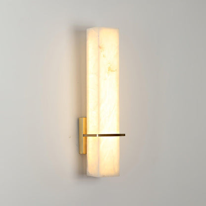 Lampada da parete in alabastro bianco e metallo, applique moderna cuboide