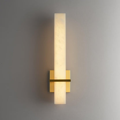 Lampada da parete in alabastro bianco e metallo, applique moderna cuboide