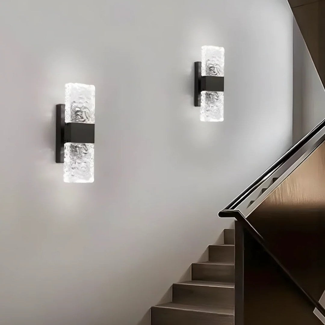Lampada da parete in cristallo effetto ghiaccio con LED integrato