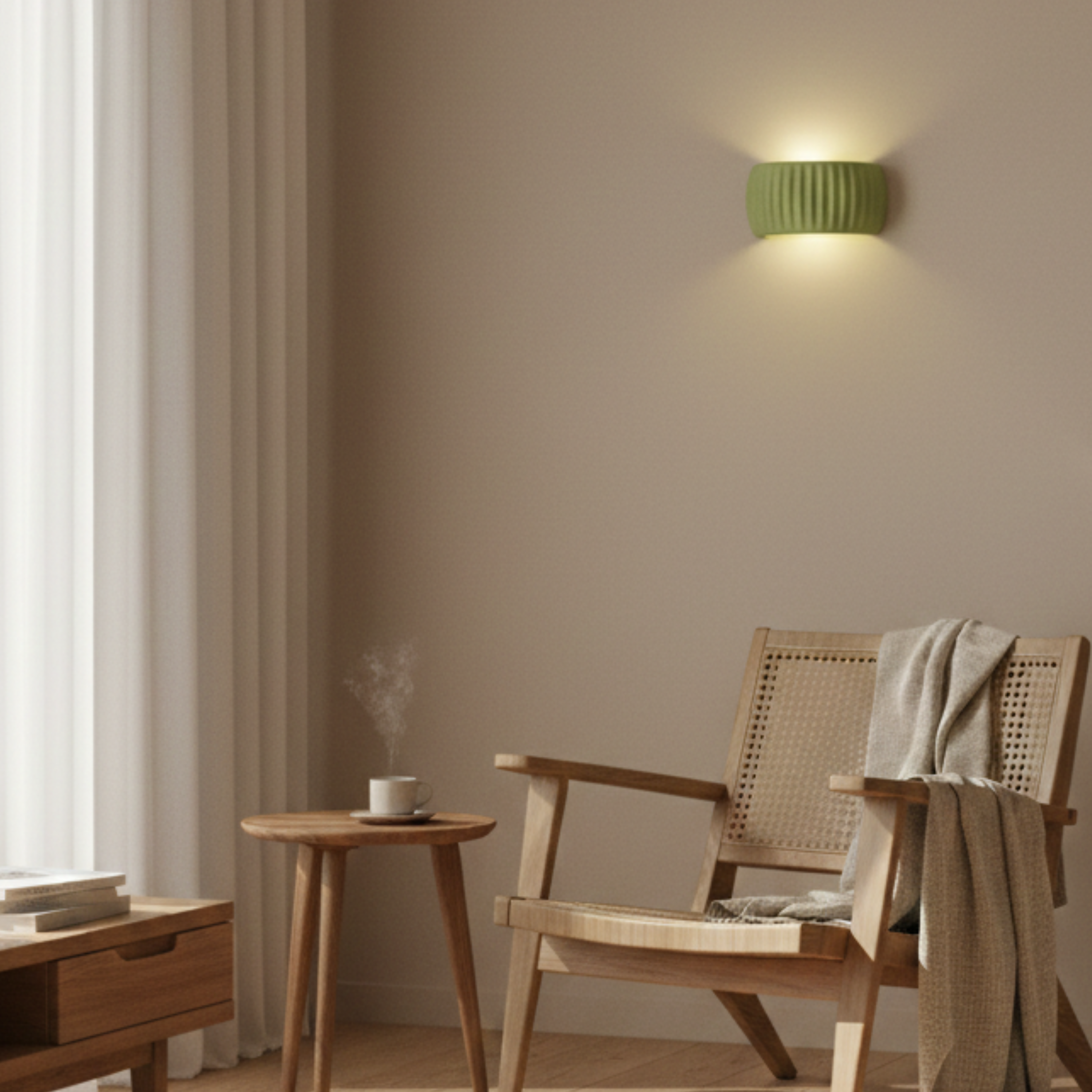 Lampada da parete in resina plissettata a onde con luce verso l'alto e verso il basso