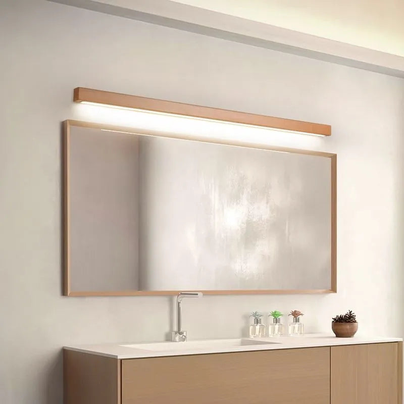 Lampada da parete LED lineare in legno a barra per specchio da bagno minimalista