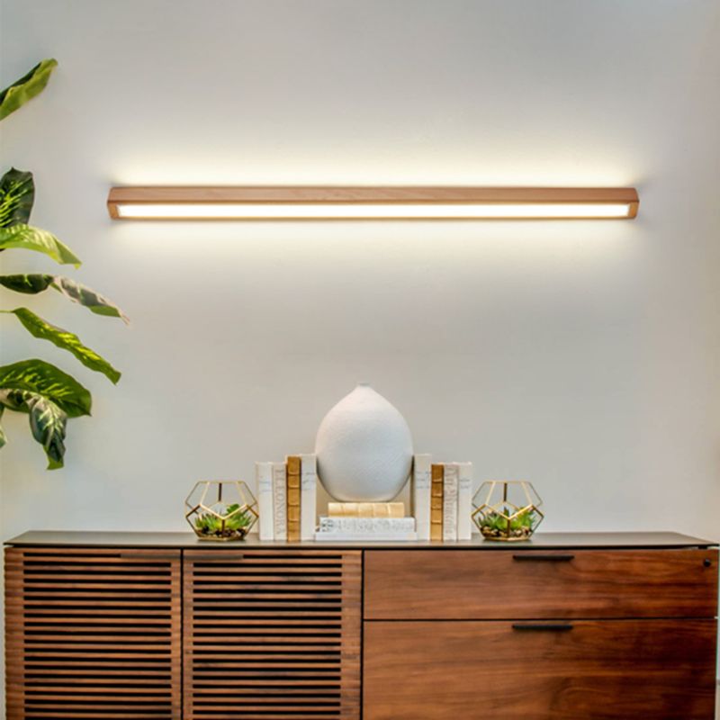 Lampada da parete LED lineare in legno a barra per specchio da bagno minimalista