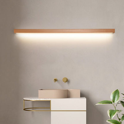 Lampada da parete LED lineare in legno a barra per specchio da bagno minimalista