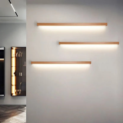 Lampada da parete LED lineare in legno a barra per specchio da bagno minimalista