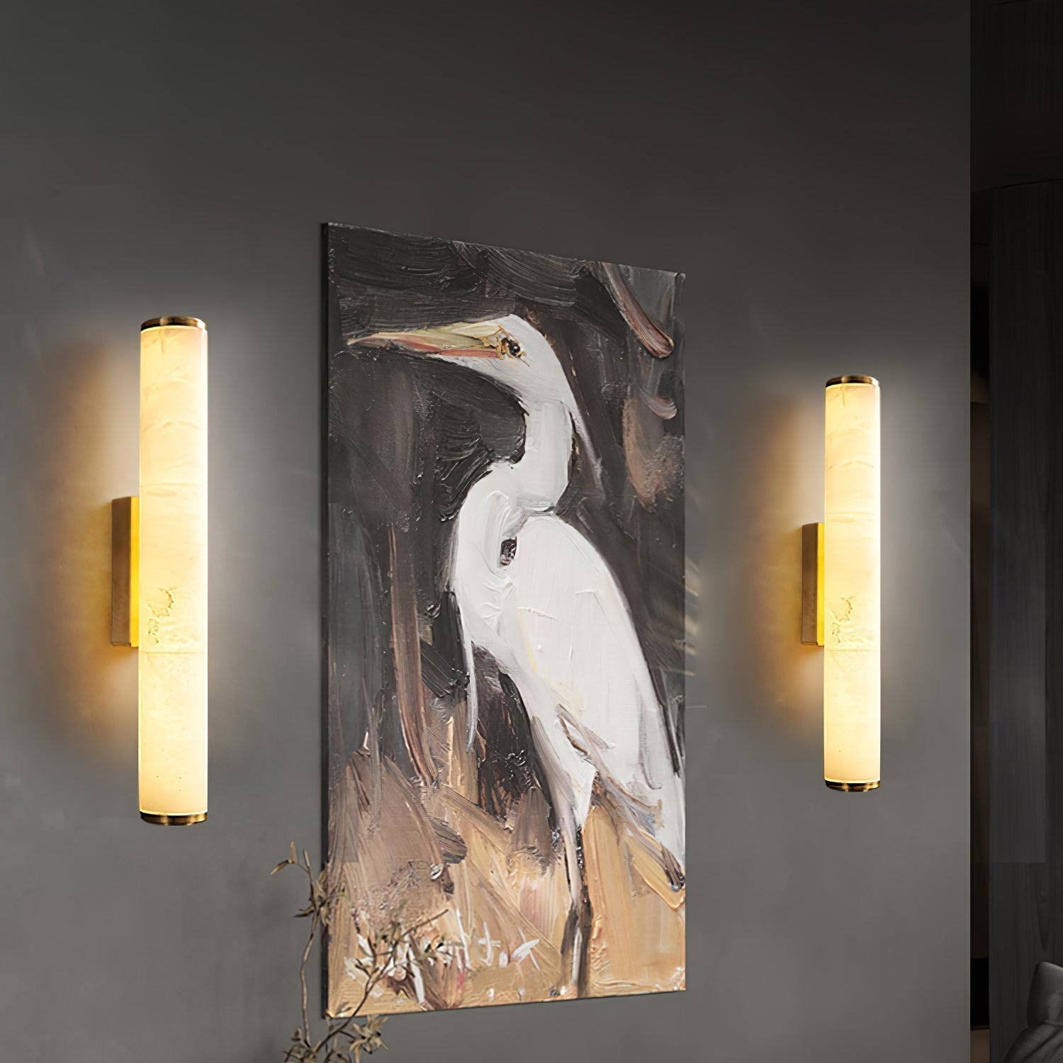 Lampada da parete LED lineare in resina effetto marmo, applique per specchio