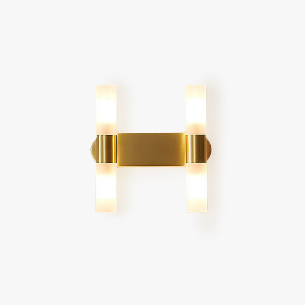 Lampada da parete LED moderna oro con paralumi cilindrici in acrilico satinato