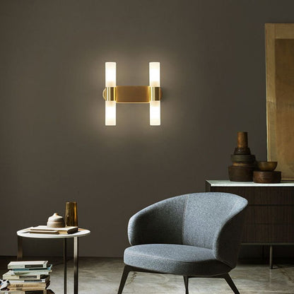 Lampada da parete LED moderna oro con paralumi cilindrici in acrilico satinato