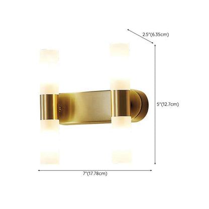 Lampada da parete LED moderna oro con paralumi cilindrici in acrilico satinato