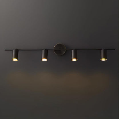 Lampada da parete nera a due luci con faretti cilindrici orientabili