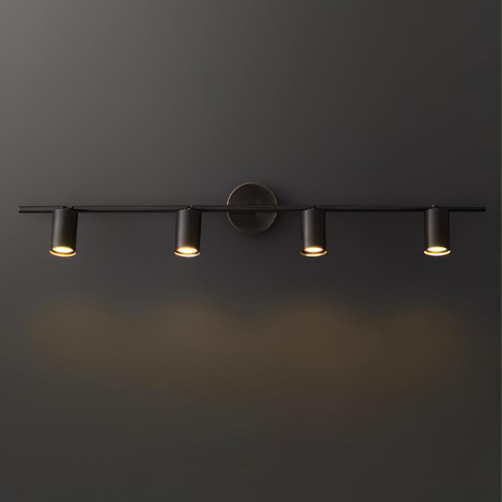 Lampada da parete nera a due luci con faretti cilindrici orientabili