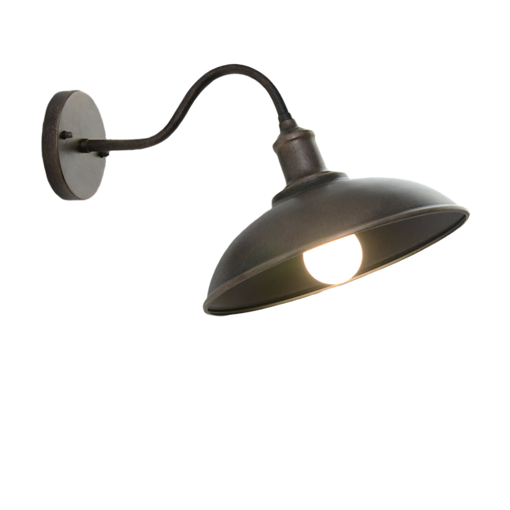 Lampada da parete per esterni industriale vintage in ferro con braccio a collo d'oca