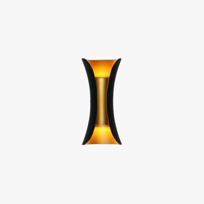 Lampada da parete per esterni LED curva nera e oro con luce verso l'alto e verso il basso