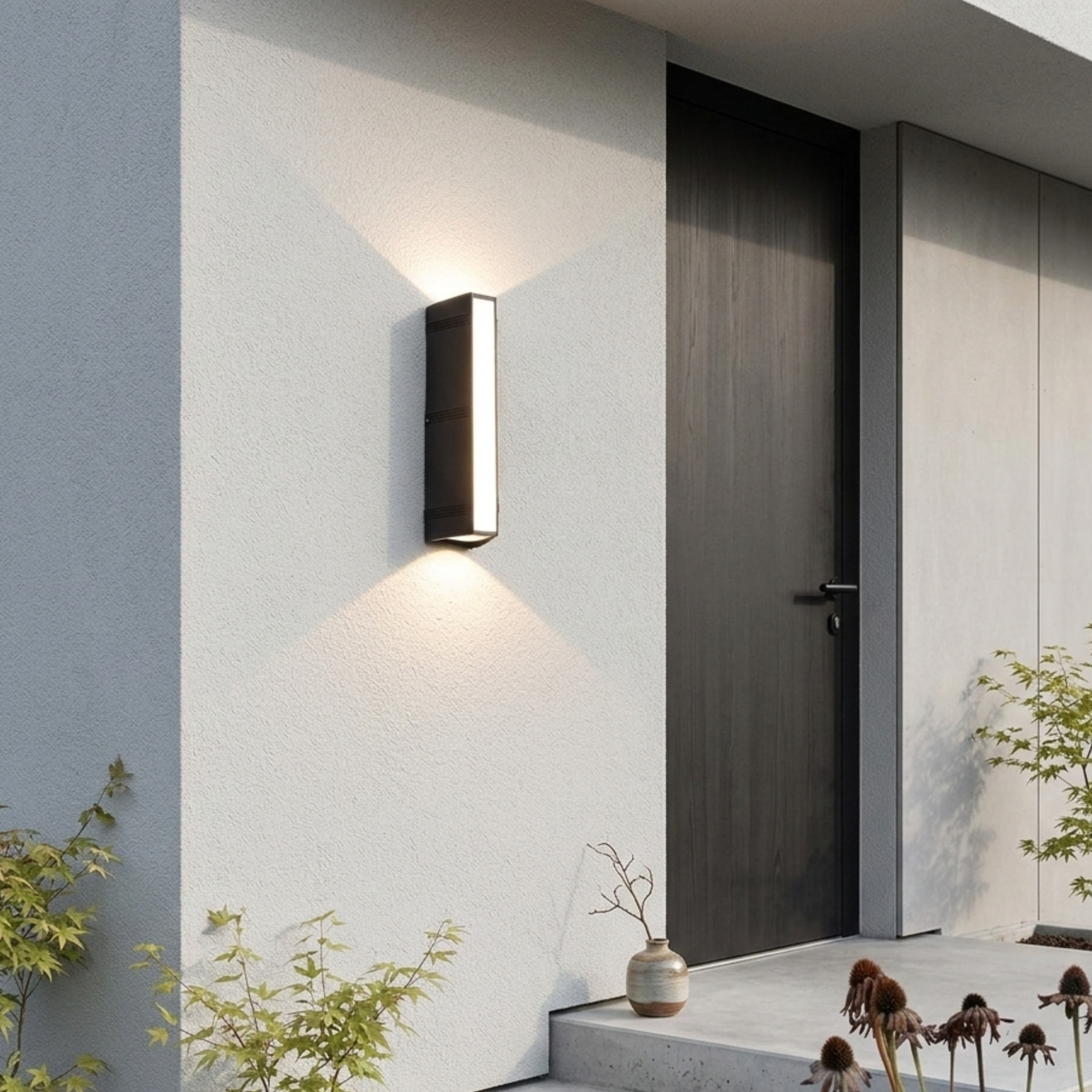 Lampada da parete per esterni LED nera rettangolare a doppia emissione, applique da esterno