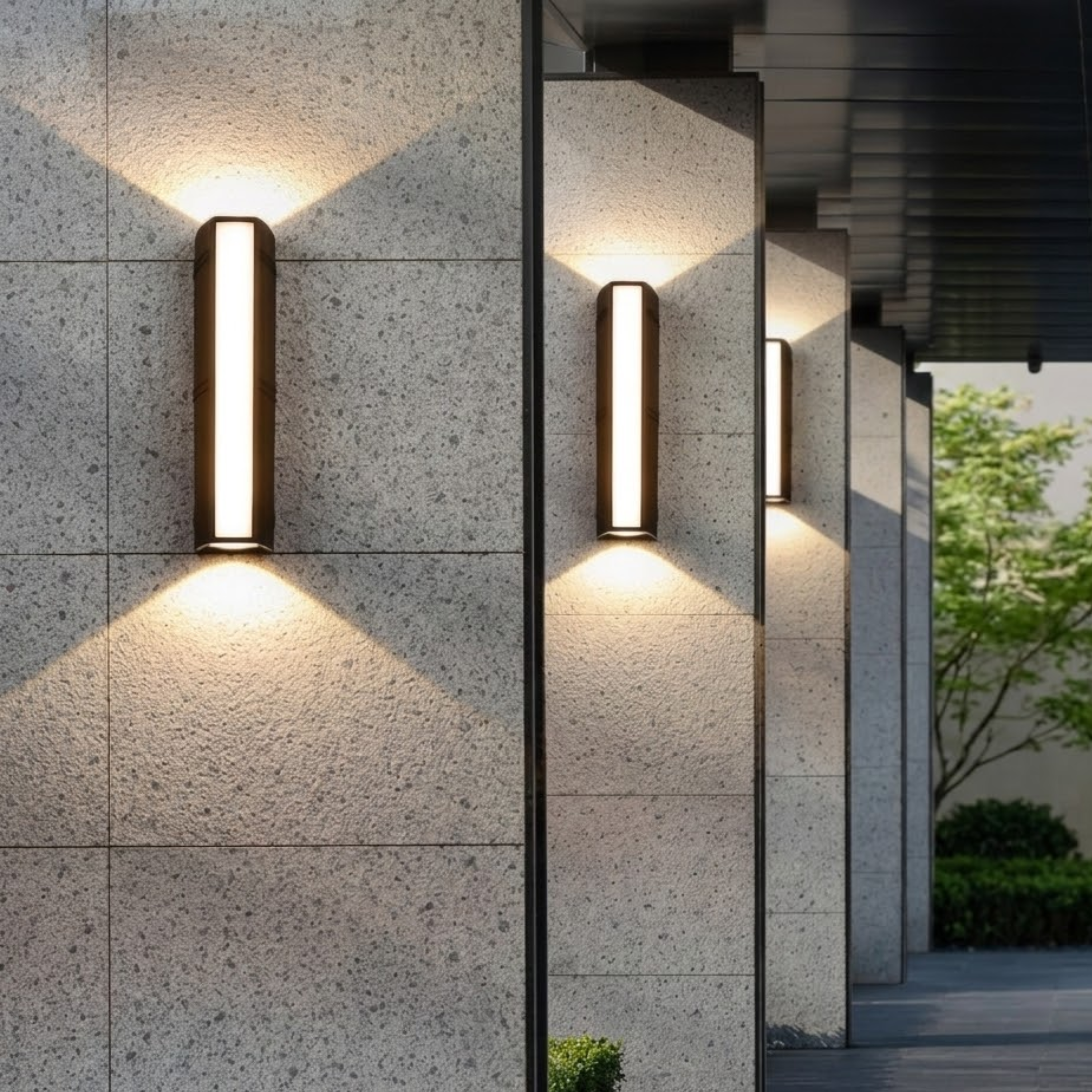 Lampada da parete per esterni LED nera rettangolare a doppia emissione, applique da esterno