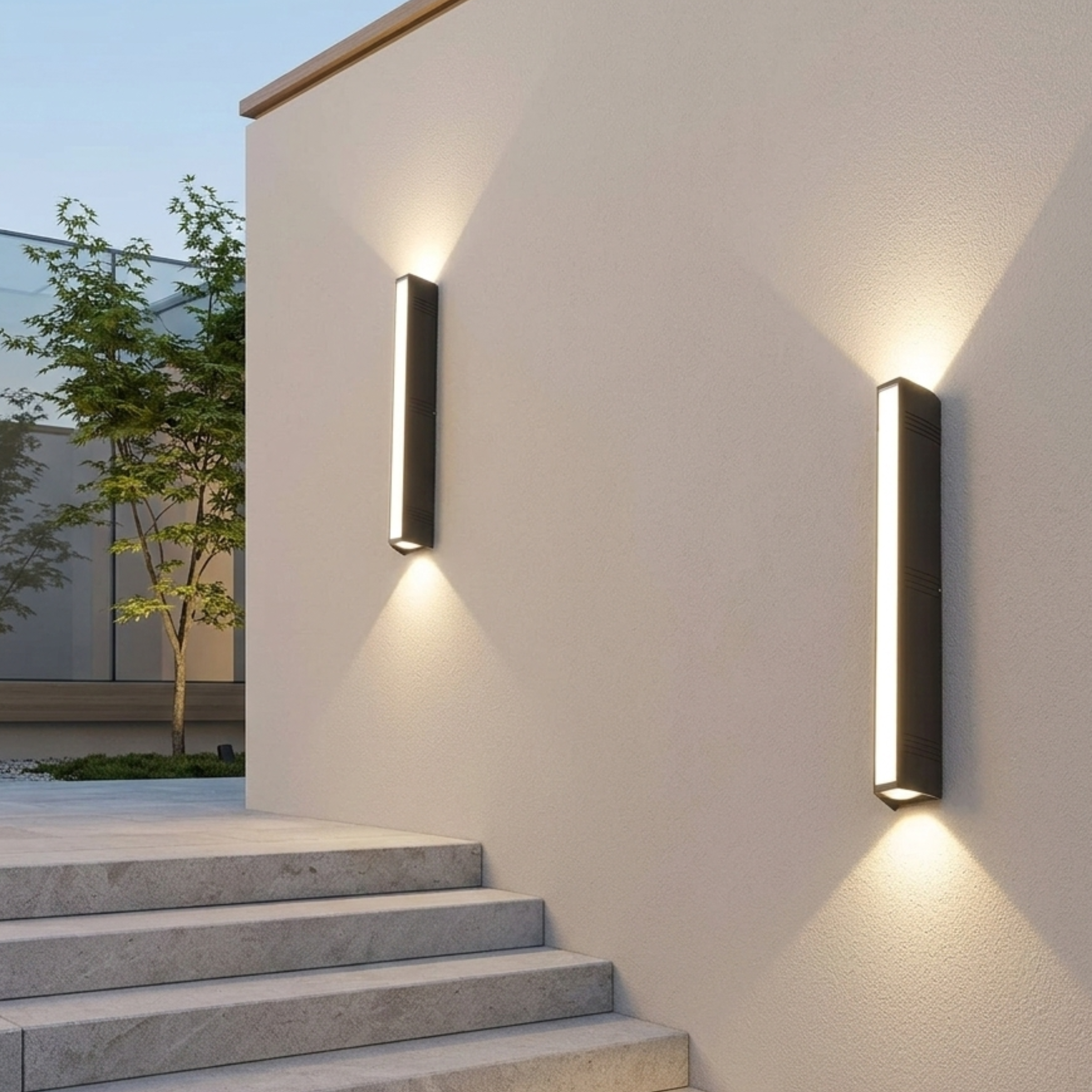 Lampada da parete per esterni LED nera rettangolare a doppia emissione, applique da esterno