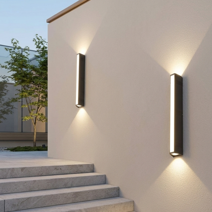 Lampada da parete per esterni LED nera rettangolare a doppia emissione, applique da esterno