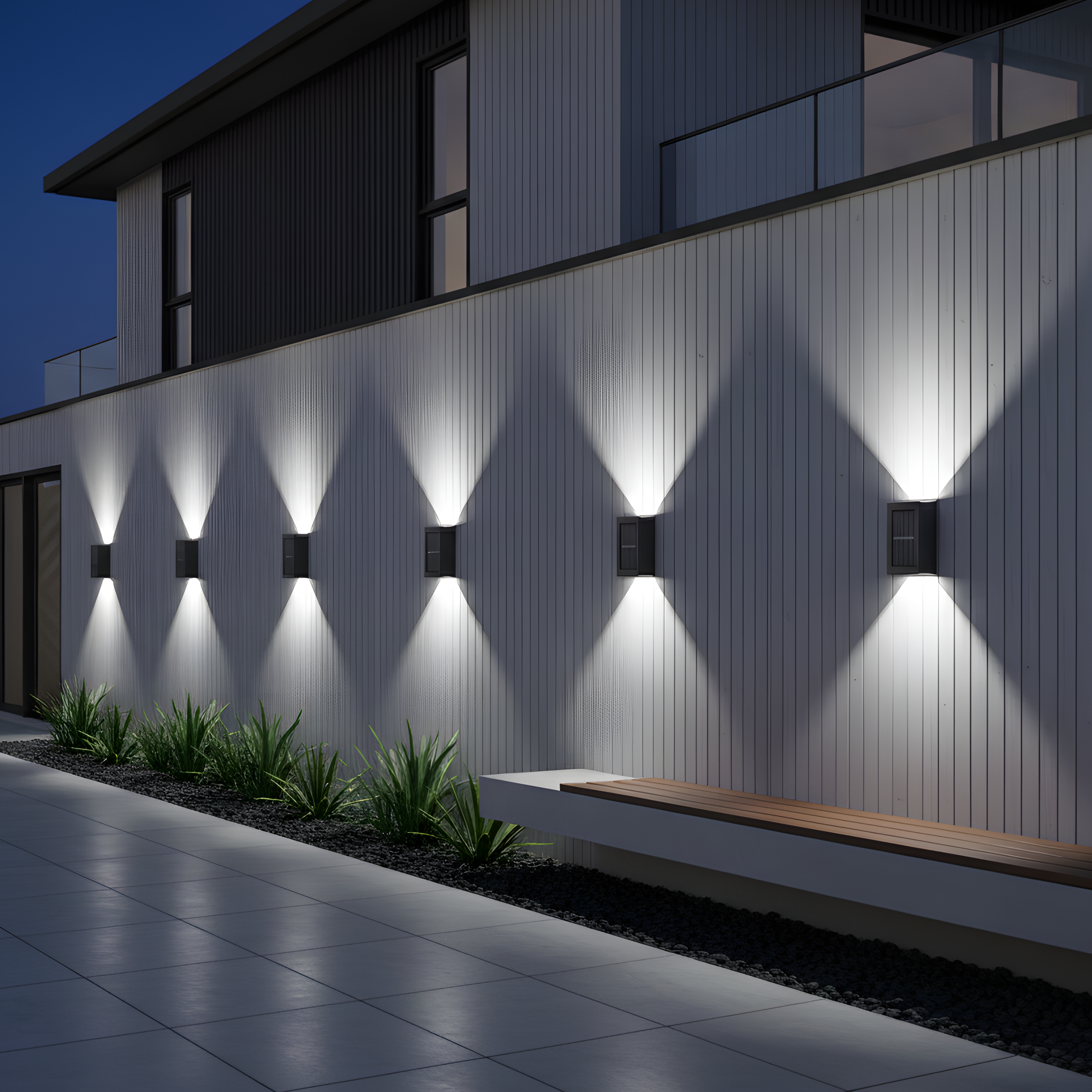 Lampada da parete per esterni LED solare nera con luce verso l'alto e verso il basso da giardino