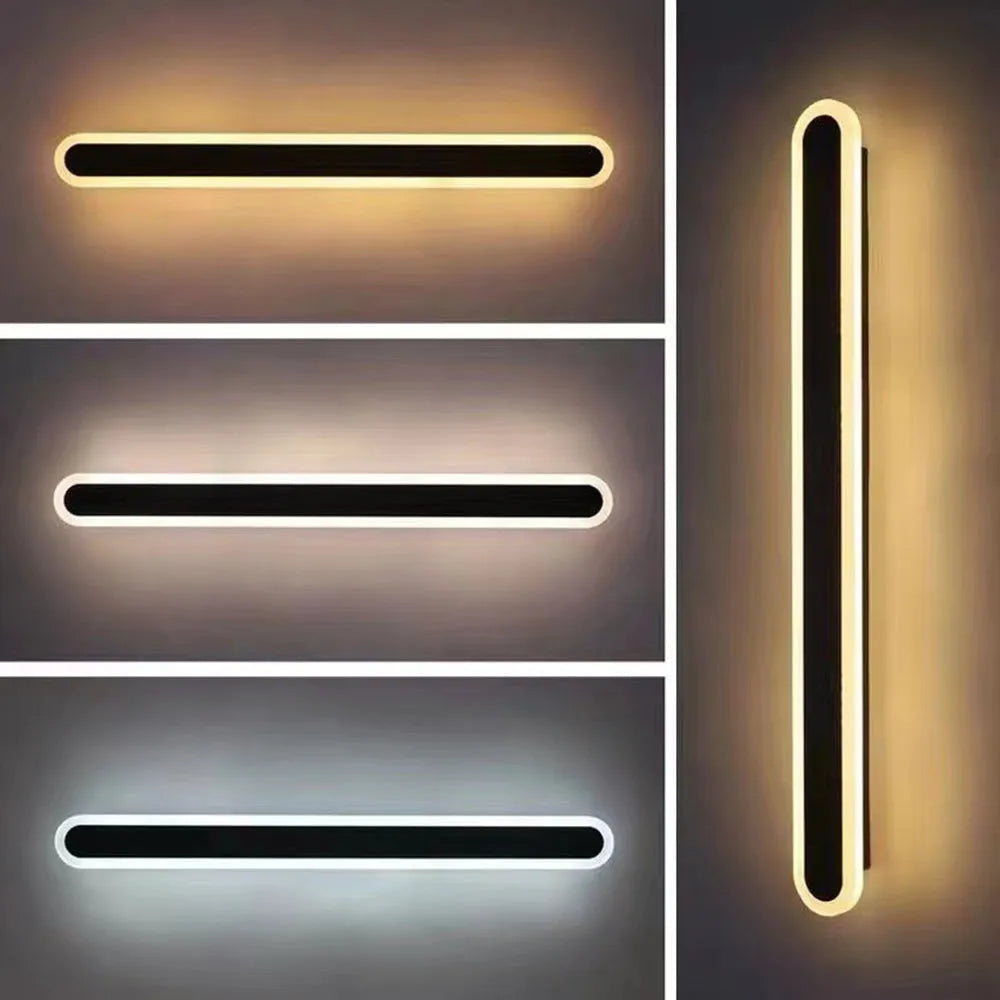 Lampada da parete per esterni lineare ovale in metallo nero