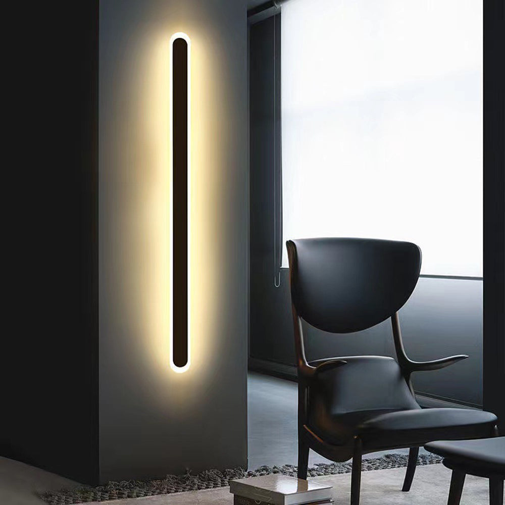 Lampada da parete per esterni lineare ovale in metallo nero