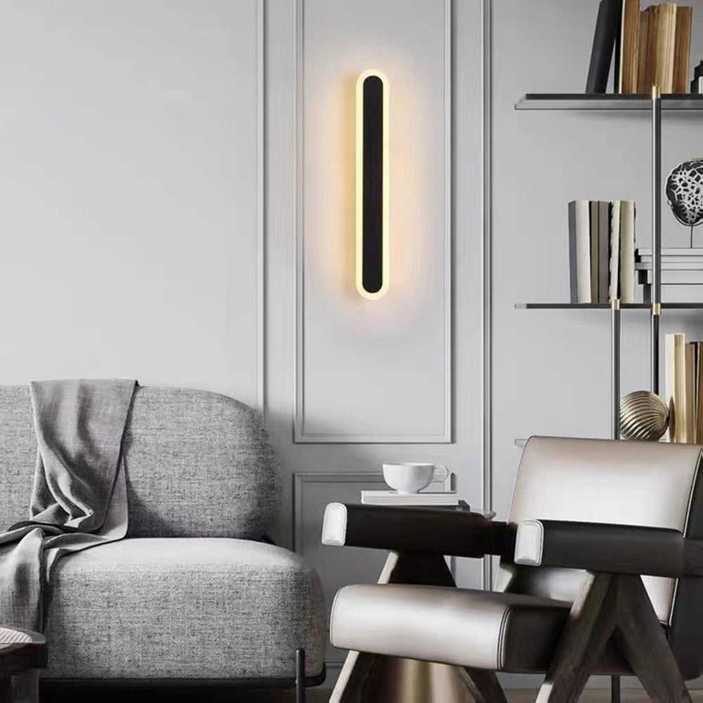 Lampada da parete per esterni lineare ovale in metallo nero