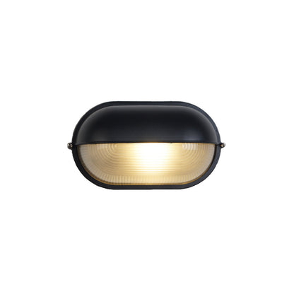 Lampada da parete per esterni ovale in vetro rigato nera, stile industriale navale