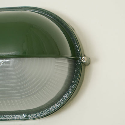Lampada da parete per esterni ovale in vetro rigato nera, stile industriale navale