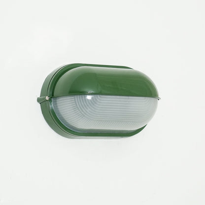 Lampada da parete per esterni ovale in vetro rigato nera, stile industriale navale
