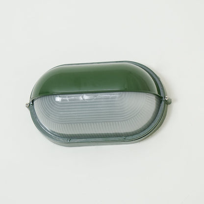Lampada da parete per esterni ovale in vetro rigato nera, stile industriale navale