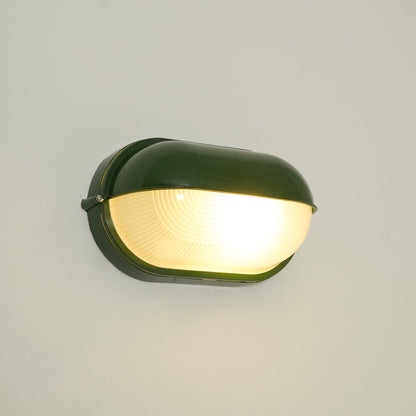 Lampada da parete per esterni ovale in vetro rigato nera, stile industriale navale