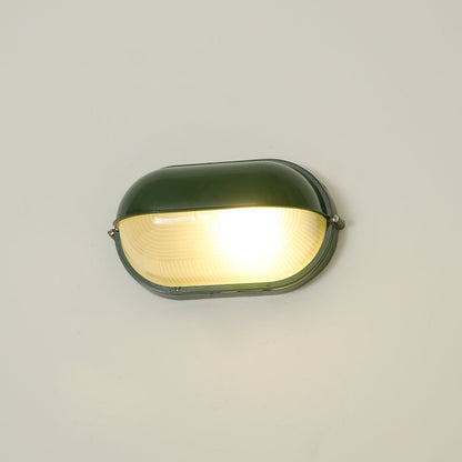 Lampada da parete per esterni ovale in vetro rigato nera, stile industriale navale