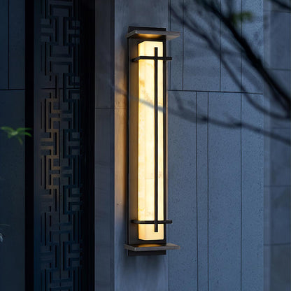 Lampada da parete per esterni rettangolare in acciaio inox con diffusore effetto alabastro, LED integrato IP65