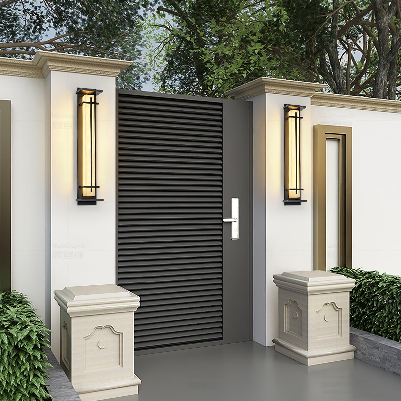 Lampada da parete per esterni rettangolare in acciaio inox con diffusore effetto alabastro, LED integrato IP65