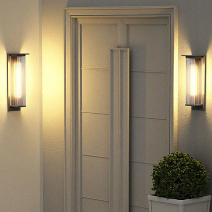 Lampada da parete per esterni rettangolare nera in acrilico rigato, moderna da giardino e portico