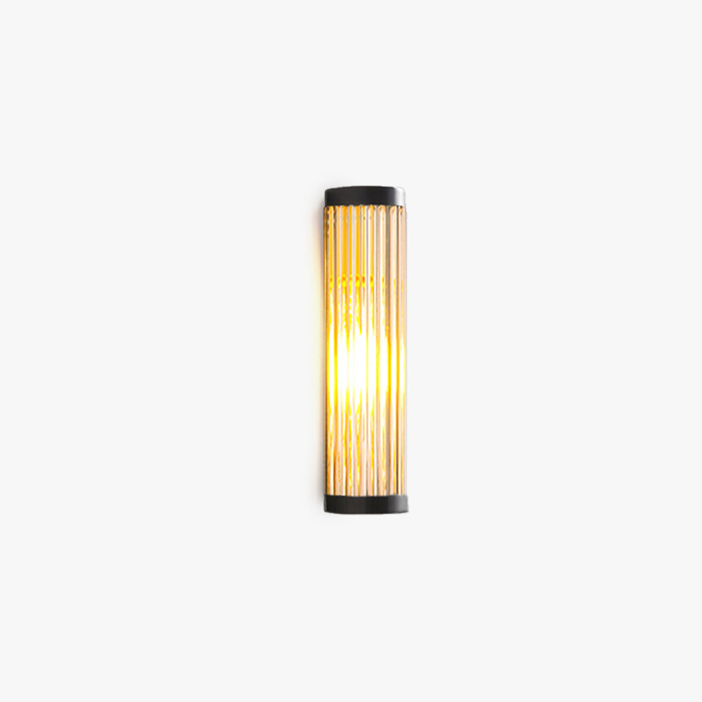 Lampada da parete per esterni semicilindrica in vetro rigato nero, moderna lampada da giardino