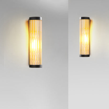 Lampada da parete per esterni semicilindrica in vetro rigato nero, moderna lampada da giardino