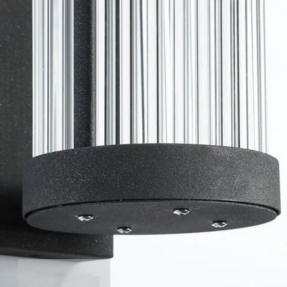 Lampada da parete per esterni semicilindrica in vetro rigato nero, moderna lampada da giardino