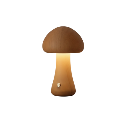 Lampada da tavolo a fungo in legno, ricaricabile senza fili LED da comodino