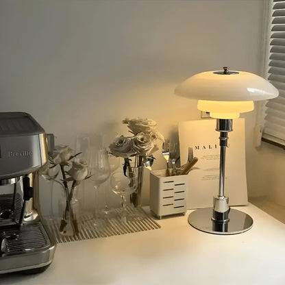 Lampada da tavolo a fungo in vetro ambra